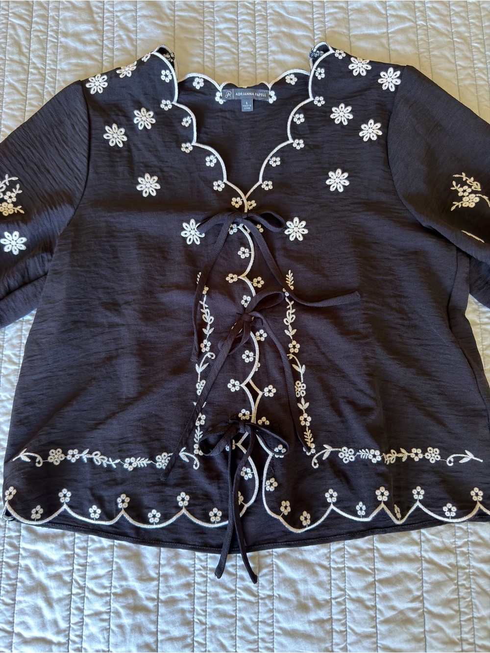 Embroidered Tie-Front Top - Picture 2 of 5
